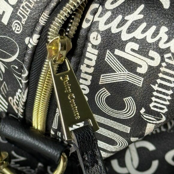 Juicy Couture Weekender Bag Black White Wordplay Print Duffle Gym - Picture 5 of 16